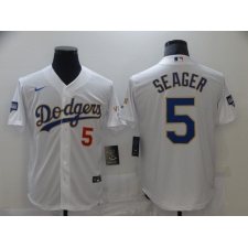 Men's Nike Los Angeles Dodgers #5 Corey Seager White Game Champions Authentic Jersey