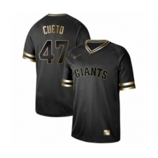 Men's San Francisco Giants #47 Johnny Cueto Authentic Black Gold Fashion Baseball Jersey