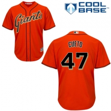 Youth Majestic San Francisco Giants #47 Johnny Cueto Replica Orange Alternate Cool Base MLB Jersey