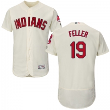 Men's Majestic Cleveland Indians #19 Bob Feller Cream Alternate Flex Base Authentic Collection MLB Jersey