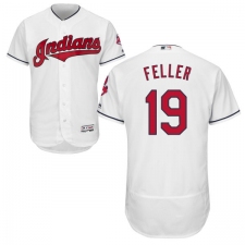 Men's Majestic Cleveland Indians #19 Bob Feller White Home Flex Base Authentic Collection MLB Jersey