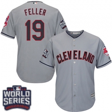 Youth Majestic Cleveland Indians #19 Bob Feller Authentic Grey Road 2016 World Series Bound Cool Base MLB Jersey