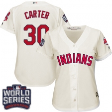 Women's Majestic Cleveland Indians #30 Joe Carter Authentic Cream Alternate 2 2016 World Series Bound Cool Base MLB Jersey