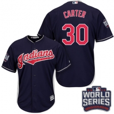 Youth Majestic Cleveland Indians #30 Joe Carter Authentic Navy Blue Alternate 1 2016 World Series Bound Cool Base MLB Jersey