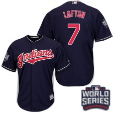Youth Majestic Cleveland Indians #7 Kenny Lofton Authentic Navy Blue Alternate 1 2016 World Series Bound Cool Base MLB Jersey