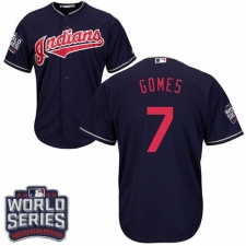 Men's Majestic Cleveland Indians #7 Yan Gomes Navy Blue 2016 World Series Bound Flexbase Authentic Collection MLB Jersey