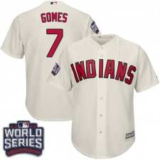 Youth Majestic Cleveland Indians #7 Yan Gomes Authentic Cream Alternate 2 2016 World Series Bound Cool Base MLB Jersey