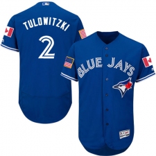 Men's Majestic Toronto Blue Jays #2 Troy Tulowitzki Authentic Royal Blue Fashion Stars & Stripes Flex Base MLB Jersey