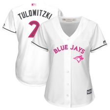 Women's Majestic Toronto Blue Jays #2 Troy Tulowitzki Authentic White Mother's Day Cool Base MLB Jersey