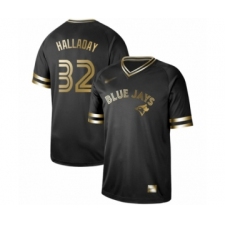 Men's Toronto Blue Jays #32 Roy Halladay Authentic Black Gold Fashion Baseball Jersey