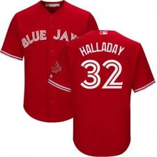 Youth Majestic Toronto Blue Jays #32 Roy Halladay Replica Scarlet Alternate MLB Jersey