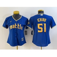 Women's Seattle Mariners #51 Ichiro Suzuki Blue 2023 City Connect Cool Base Stitched Jersey