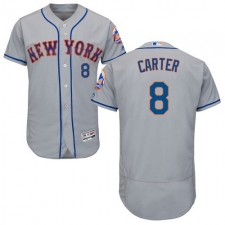Men's Majestic New York Mets #8 Gary Carter Grey Road Flex Base Authentic Collection MLB Jersey