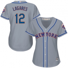 Women's Majestic New York Mets #12 Juan Lagares Replica Grey Road Cool Base MLB Jersey