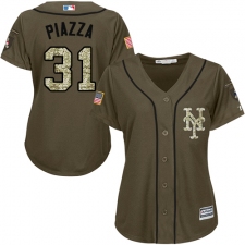 Women's Majestic New York Mets #31 Mike Piazza Replica Green Salute to Service MLB Jersey