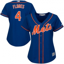 Women's Majestic New York Mets #4 Wilmer Flores Replica Royal Blue Alternate Home Cool Base MLB Jersey