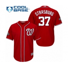 Youth Washington Nationals #37 Stephen Strasburg Authentic Red Alternate 1 Cool Base 2019 World Series Bound Baseball Jersey