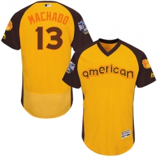 Men's Majestic Baltimore Orioles #13 Manny Machado Yellow 2016 All-Star American League BP Authentic Collection Flex Base MLB Jersey