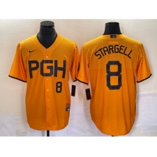 Men's Nike Pittsburgh Pirates #8 Willie Stargell Number Gold 2023 City Connect Stitched Jersey 1