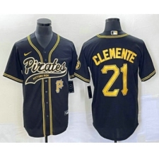 Men's Pittsburgh Pirates #21 Roberto Clemente Number Black Cool Base Stitched Baseball Jersey1