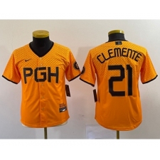 Youth Nike Pittsburgh Pirates #21 Roberto Clemente Yellow 2023 City Connect Stitched Jersey