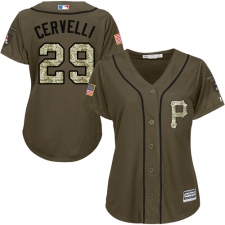 Women's Majestic Pittsburgh Pirates #29 Francisco Cervelli Replica Green Salute to Service MLB Jersey