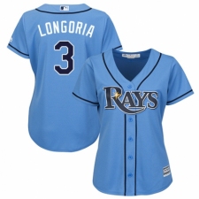 Women's Majestic Tampa Bay Rays #3 Evan Longoria Replica Light Blue Alternate 2 Cool Base MLB Jersey