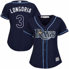 Women's Majestic Tampa Bay Rays #3 Evan Longoria Replica Navy Blue Alternate Cool Base MLB Jersey