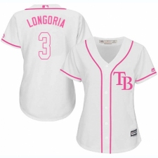 Women's Majestic Tampa Bay Rays #3 Evan Longoria Replica White Fashion Cool Base MLB Jersey