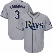 Youth Majestic Tampa Bay Rays #3 Evan Longoria Replica Grey Road Cool Base MLB Jersey