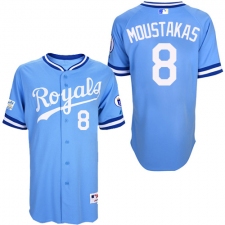 Men's Majestic Kansas City Royals #8 Mike Moustakas Authentic Light Blue 1985 Turn Back The Clock MLB Jersey