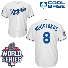 Men's Majestic Kansas City Royals #8 Mike Moustakas Replica White Home Cool Base 2015 World Series