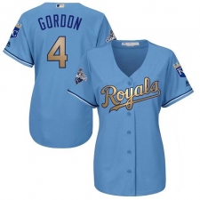 Women's Majestic Kansas City Royals #4 Alex Gordon Authentic Light Blue 2015 World Series Champions Gold Program Cool Base MLB Jersey
