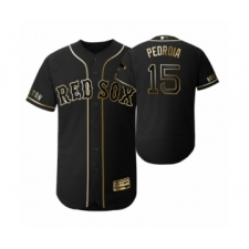 Men 2019 Golden Edition Boston Red Sox Black #15 Dustin Pedroia Flex Base Jersey