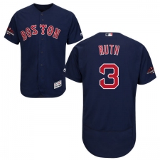 Men's Majestic Boston Red Sox #3 Babe Ruth Navy Blue Alternate Flex Base Authentic Collection 2018 World Series Champions MLB Jersey