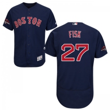Men's Majestic Boston Red Sox #27 Carlton Fisk Navy Blue Alternate Flex Base Authentic Collection 2018 World Series Champions MLB Jersey