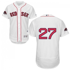 Men's Majestic Boston Red Sox #27 Carlton Fisk White Home Flex Base Authentic Collection 2018 World Series Champions MLB Jersey