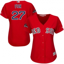 Women's Majestic Boston Red Sox #27 Carlton Fisk Authentic Red Alternate Home 2018 World Series Champions MLB Jersey