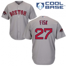 Youth Majestic Boston Red Sox #27 Carlton Fisk Authentic Grey Road Cool Base 2018 World Series Champions MLB Jersey
