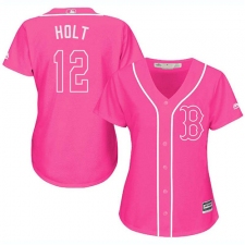 Women's Majestic Boston Red Sox #12 Brock Holt Authentic Pink Fashion MLB Jersey