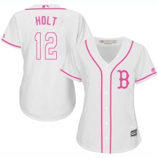 Women's Majestic Boston Red Sox #12 Brock Holt Replica White Fashion MLB Jersey