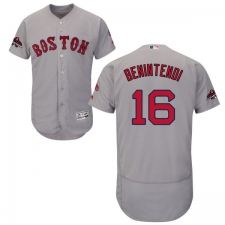 Men's Majestic Boston Red Sox #16 Andrew Benintendi Grey Road Flex Base Authentic Collection 2018 World Series Champions MLB Jersey