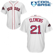 Youth Majestic Boston Red Sox #21 Roger Clemens Authentic White Home Cool Base 2018 World Series Champions MLB Jersey