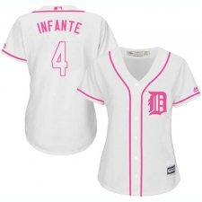 Women's Majestic Detroit Tigers #4 Omar Infante Replica White Fashion Cool Base MLB Jersey