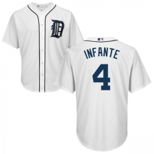 Youth Majestic Detroit Tigers #4 Omar Infante Authentic White Home Cool Base MLB Jersey