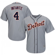 Youth Majestic Detroit Tigers #4 Omar Infante Replica Grey Road Cool Base MLB Jersey