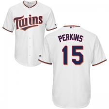 Youth Majestic Minnesota Twins #15 Glen Perkins Replica White Home Cool Base MLB Jersey