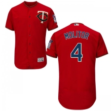 Men's Majestic Minnesota Twins #4 Paul Molitor Authentic Scarlet Alternate Flex Base Authentic Collection MLB Jersey