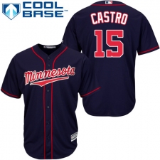 Youth Majestic Minnesota Twins #15 Jason Castro Authentic Navy Blue Alternate Road Cool Base MLB Jersey