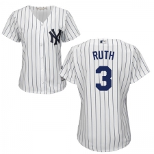 Women's Majestic New York Yankees #3 Babe Ruth Replica White Home MLB Jersey